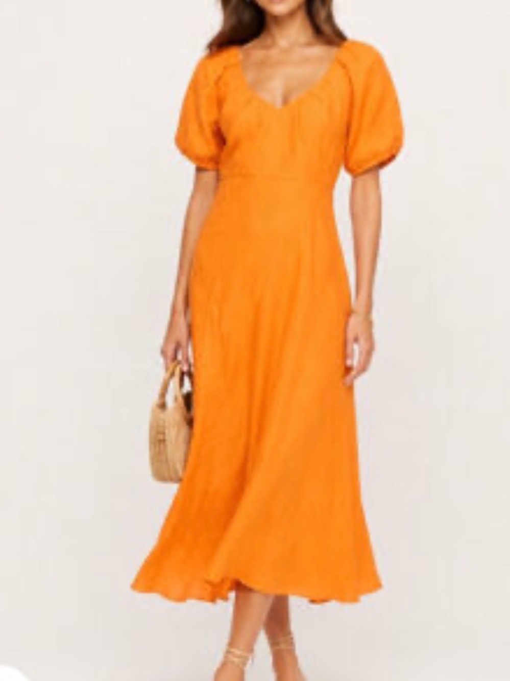 Banana Republic Orange Puff-Sleeve Midi Dress
